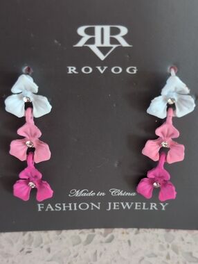 OVO Pink Ombre Floral Drop Earrings with Rhinestones